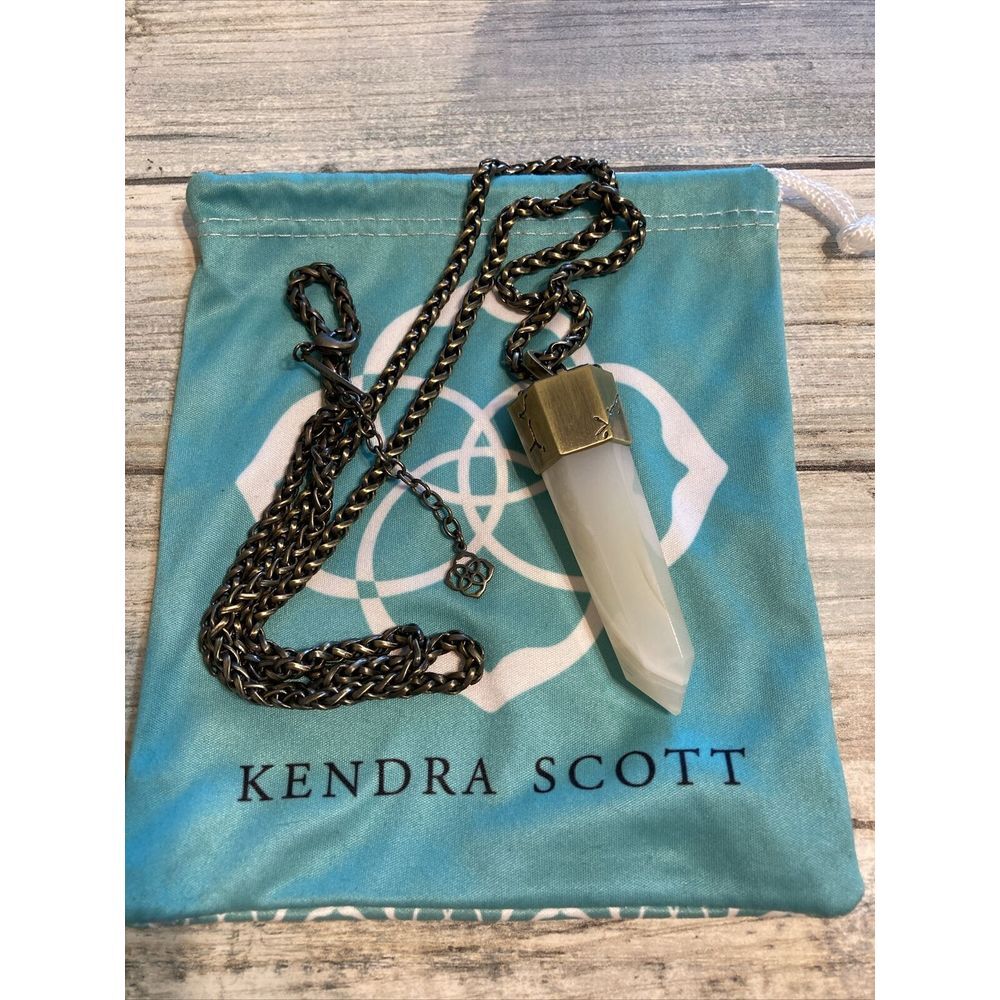 Kendra Scott Jayce Necklace White Agate Crystal Stone‎ 34" Pendant NWOT